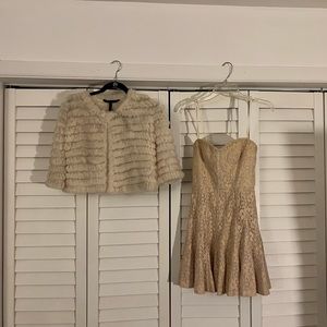 Cream-colored, lace, strapless dress. Size XS.